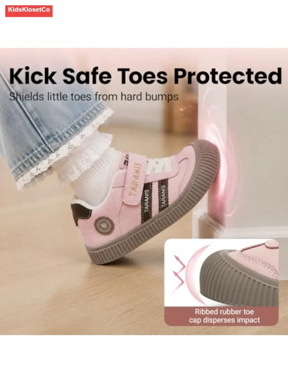 Kids Sneakers with Wide Toe Box Reinforced Heel Hook and Loop Closure